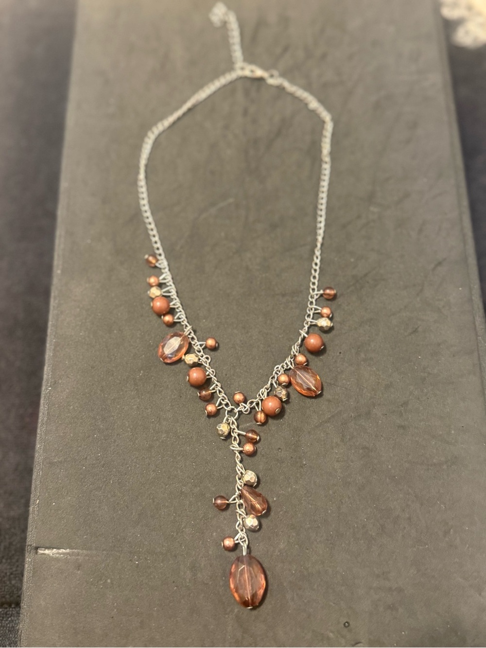 Beaded Drop Necklace - Brown Crystal & Hematite Accents - Picture 4 of 5